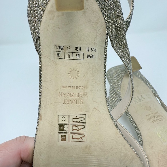 New Stuart Weitzman Oasis 50MM Slingback Sandals In Gold Sz 8.5 - Picture 13 of 13